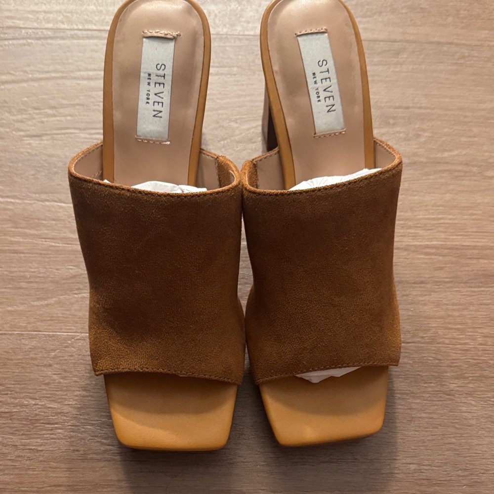 Steve Madden Tan Brown Suede Open-Toe Mules